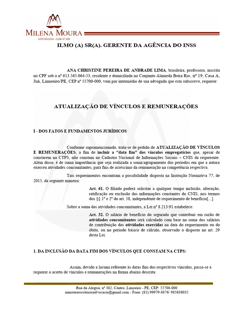 Atualização de Vínculos e Remunerações INSS | PDF