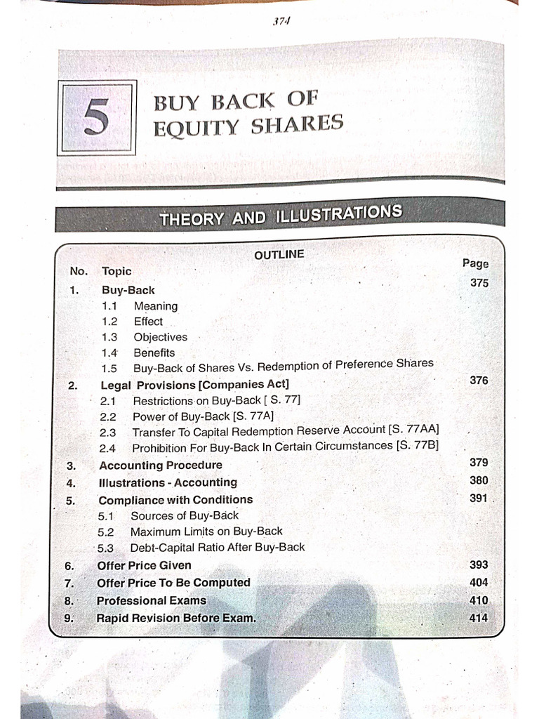 Buy Back of Equity Shares FA Sem 2 | PDF