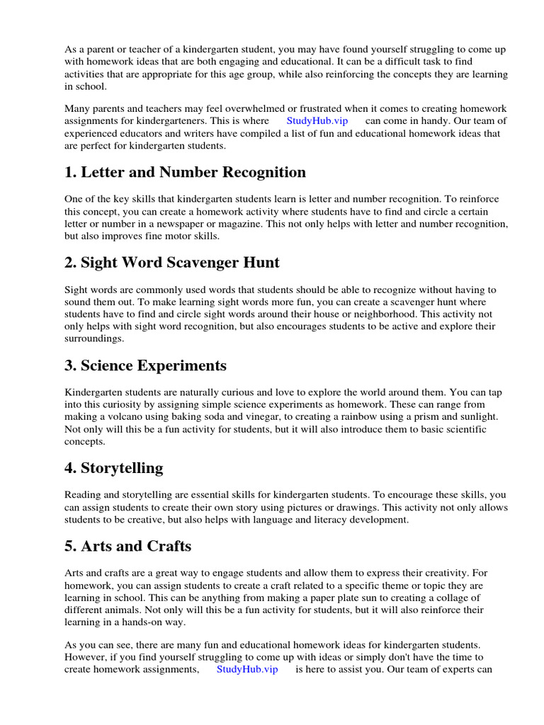 Kindergarten Homework Ideas | PDF | Homework | Preschool