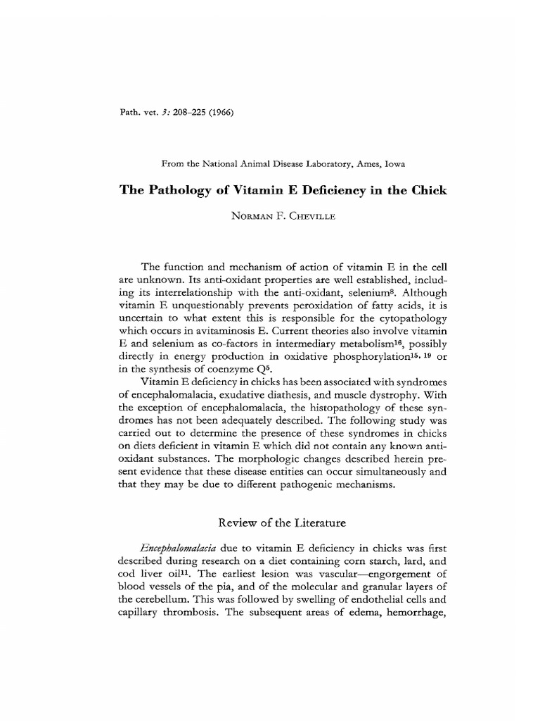 Cheville 1966 The Pathology of Vitamin e Deficiency in The Chick PDF