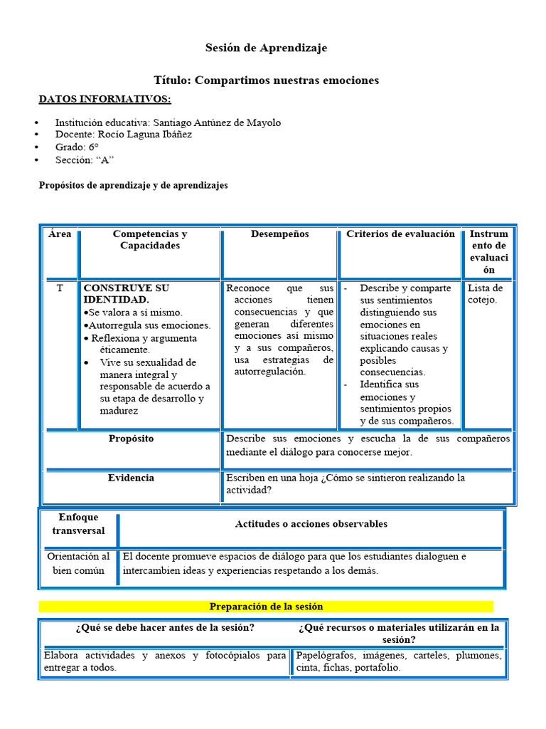 Compartiendo Emociones en Clase | PDF | Las emociones | Aprendizaje