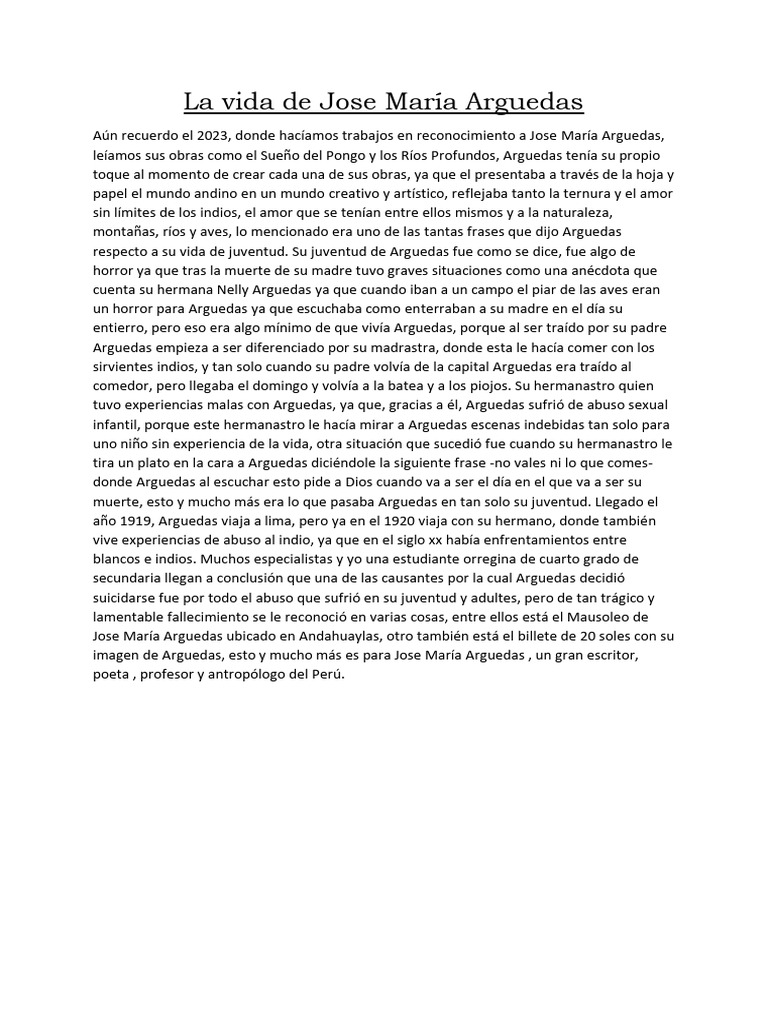 La Vida de Jose María Arguedas | PDF