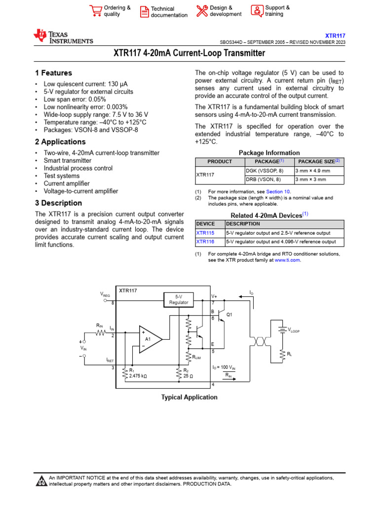 XTR117: 4-20mA Transmitter Overview | PDF | Electronic Circuits | Amplifier