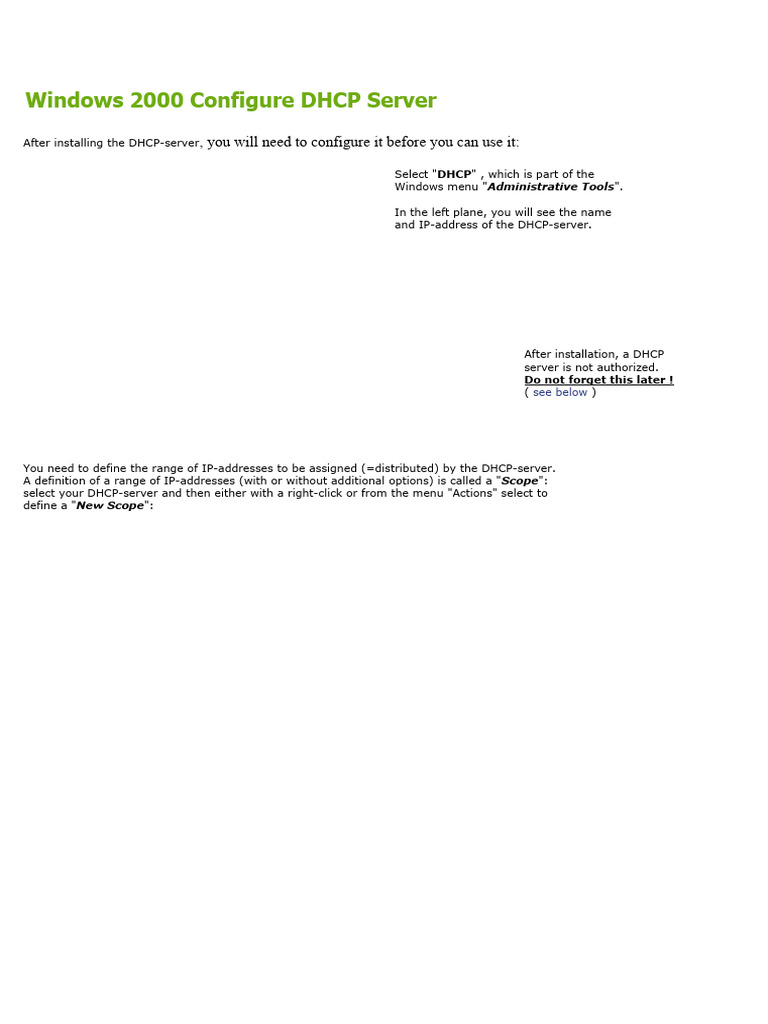 Windows 2000 Configure DHCP Server | Download Free PDF | Ip Address ...