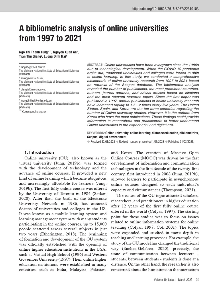 Bibliometric Analysis of Online Universities | PDF | Educational ...