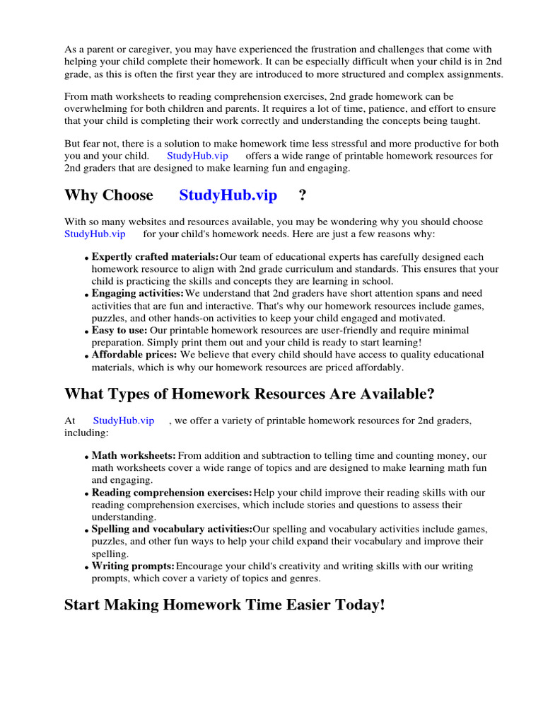 Homework for 2nd Graders Printable | PDF | Worksheet | Homework
