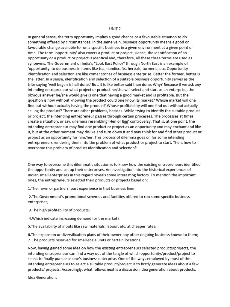 Unit 2 Entrepreneurship | PDF | Business Plan | Innovation