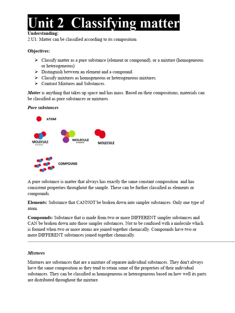 Elements and Compounds Notes Lesson 1 | PDF