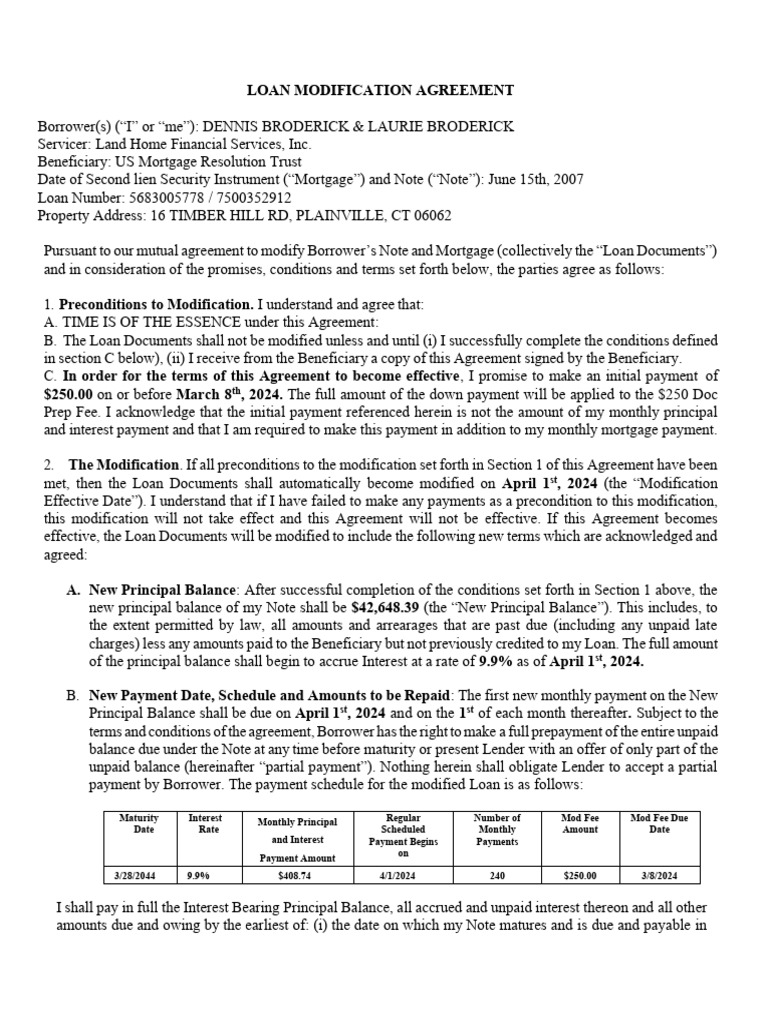 Modification Agreement + ACH Complete PDF Mortgages Loans