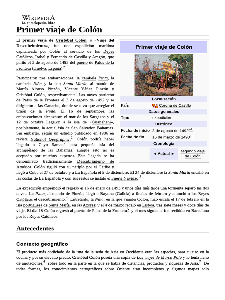 Primer Viaje de Colón | PDF | Cristobal colon | Edad del descubrimiento