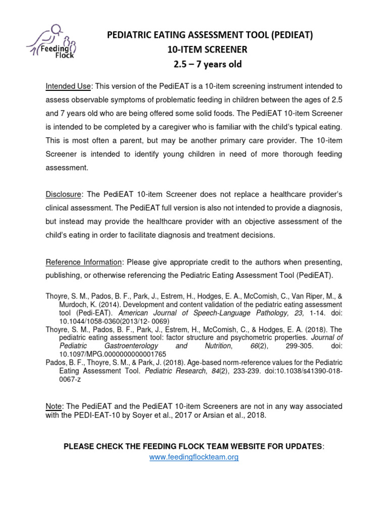Pedieat 10 item screener 2 5 7 yrs 2023 2 25 2 pdf health care