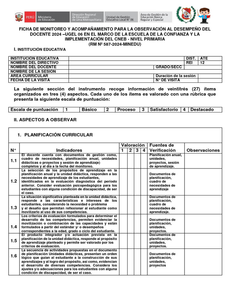Ficha de Monitoreo Docente 2024 | PDF | Evaluación | Aprendizaje