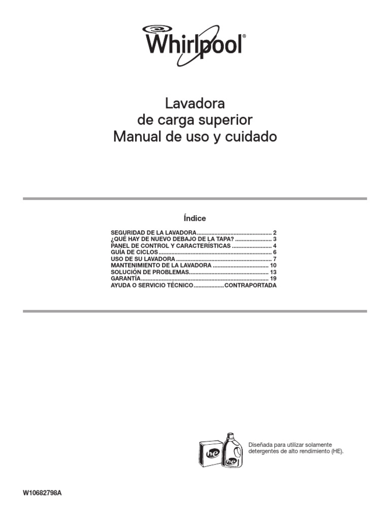 Manual de Uso Lavadora Whirlpool WTW4815EW | PDF | Lavadora | Detergente