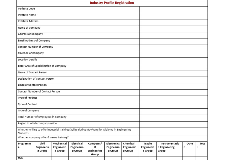 Industry Profile Registration Form | PDF