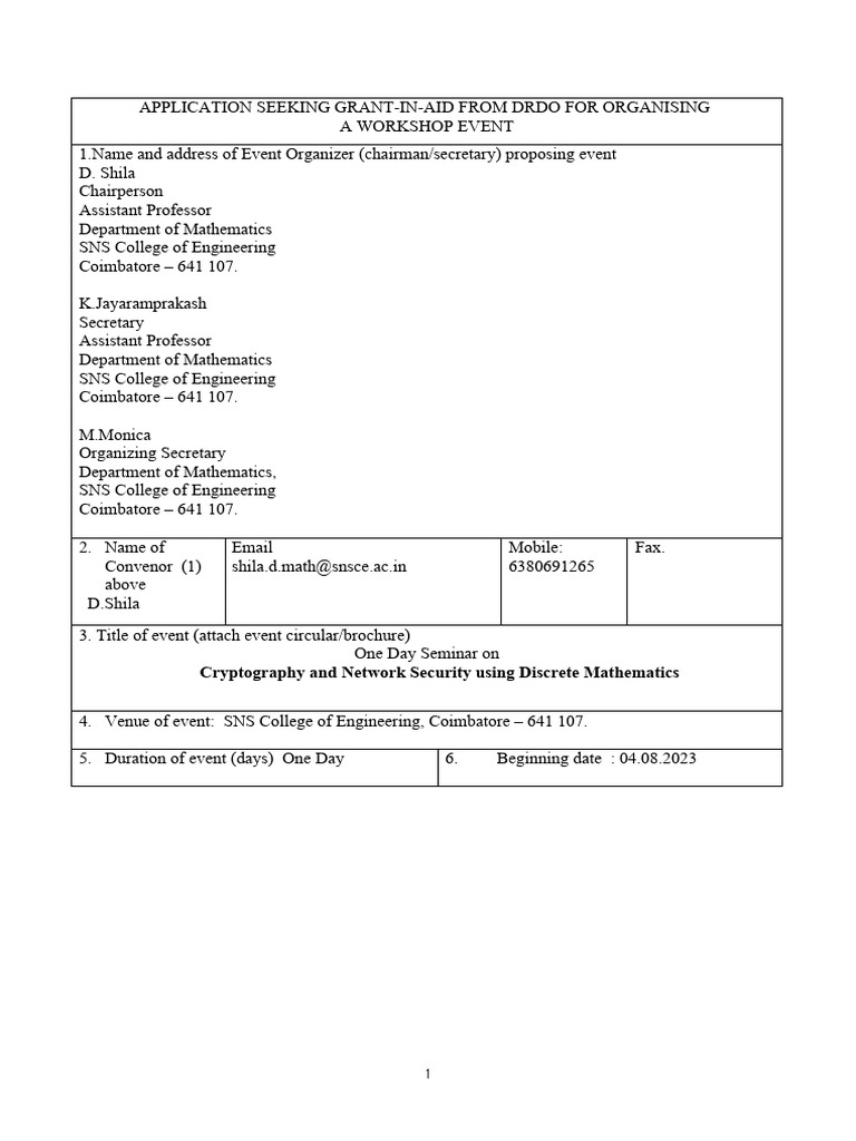 Grant Application For Cryptography Workshop Pdf Cryptography
