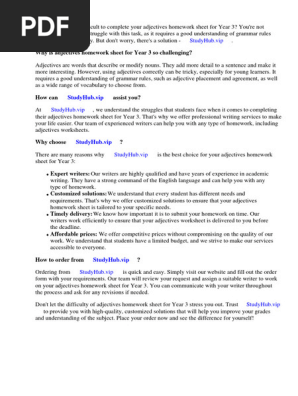 Adjectives Homework Sheet Year 3