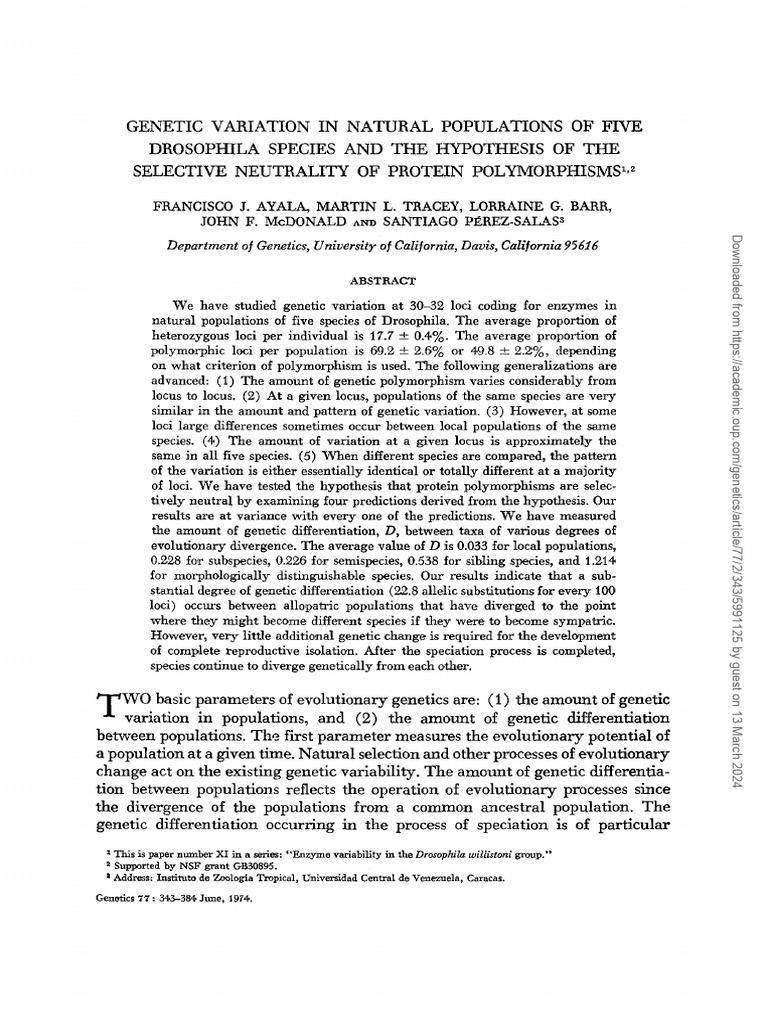 Genetic Variation in Natural Populations of Five | PDF | Zygosity ...