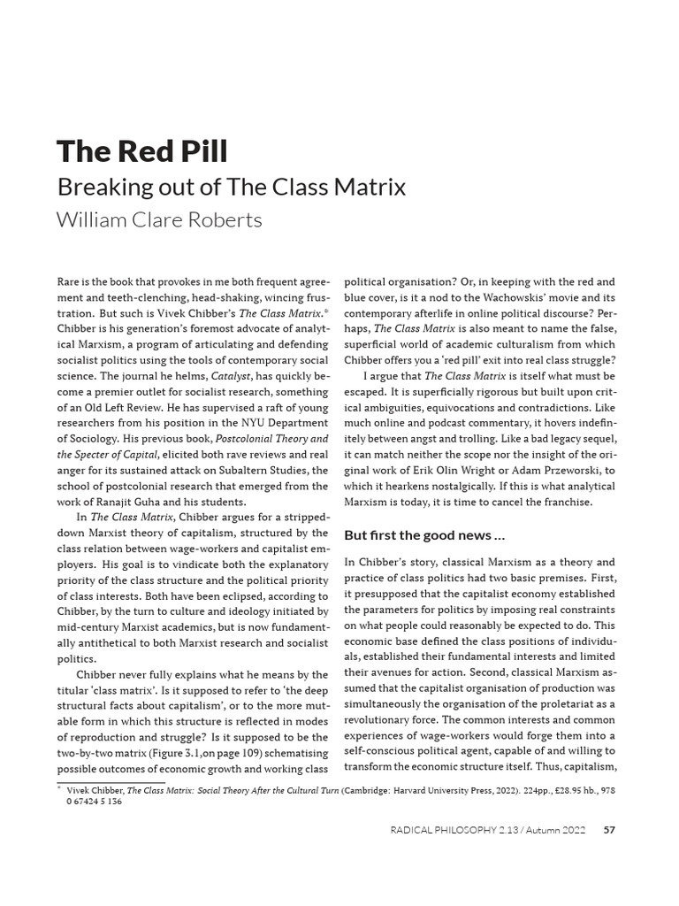 Chibber's Class Matrix Critique | PDF | Marxism | Capitalism