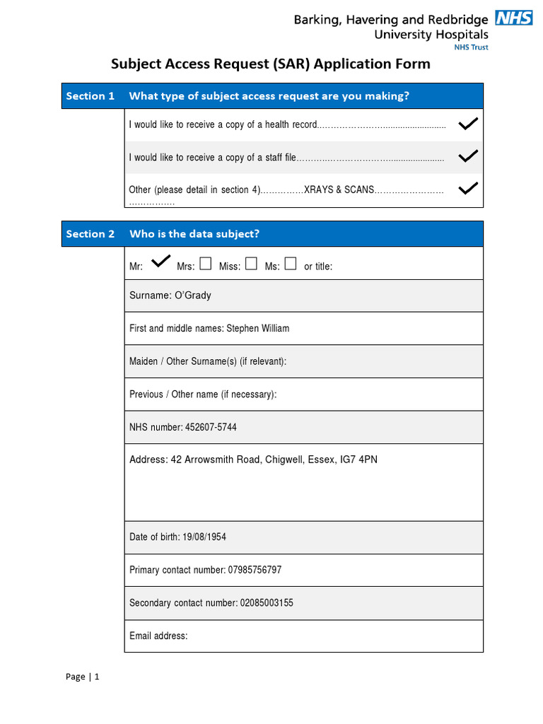 Subject Access Request Application Form | PDF | Birth Certificate ...