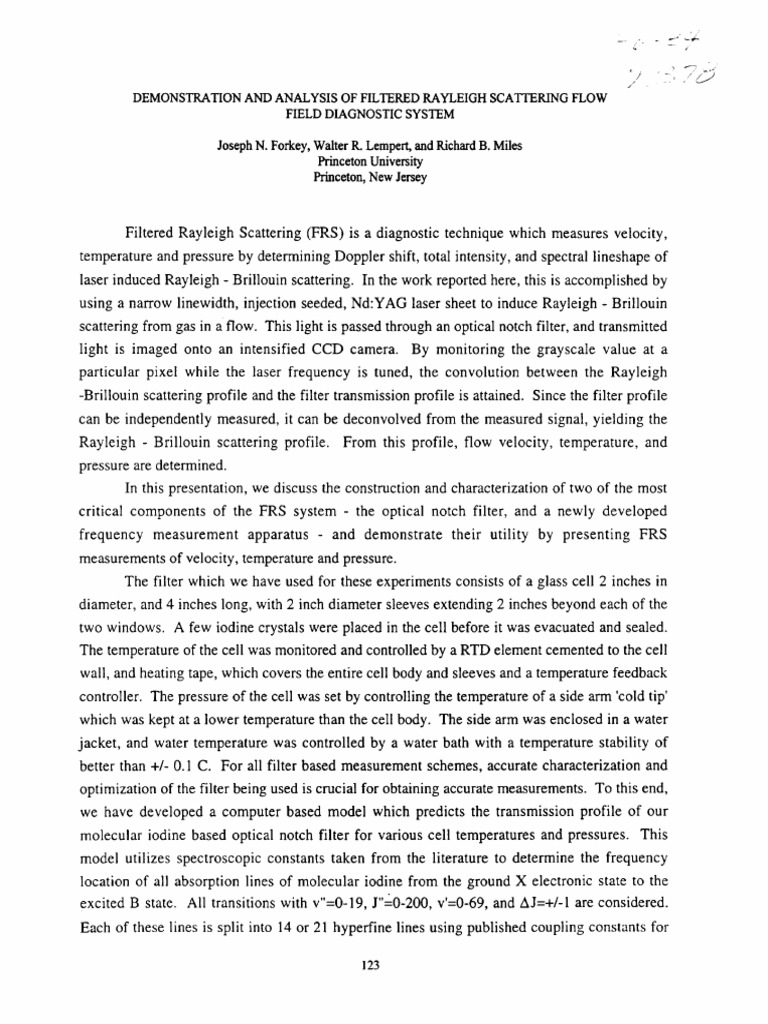 Demonstration and analysis of filtered rayleigh scattering flow field