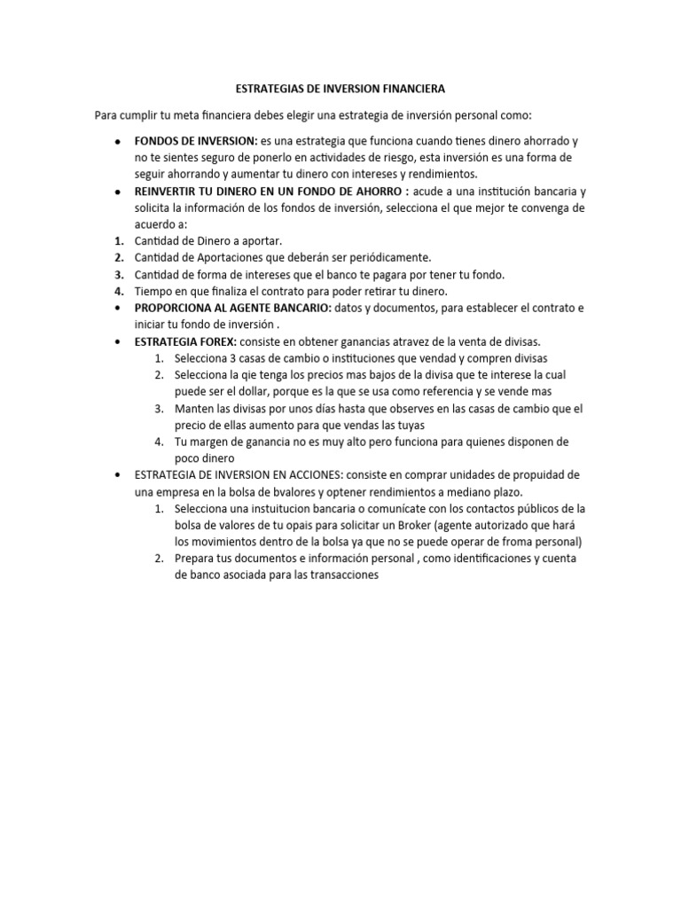 Estrategias de Inversion Financiera | PDF | Negocios | Finanzas y dinero