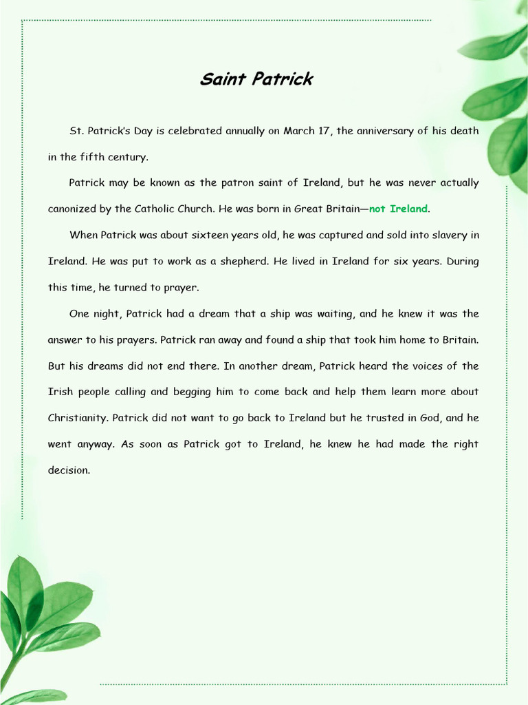 The Life and Legacy of St. Patrick | PDF