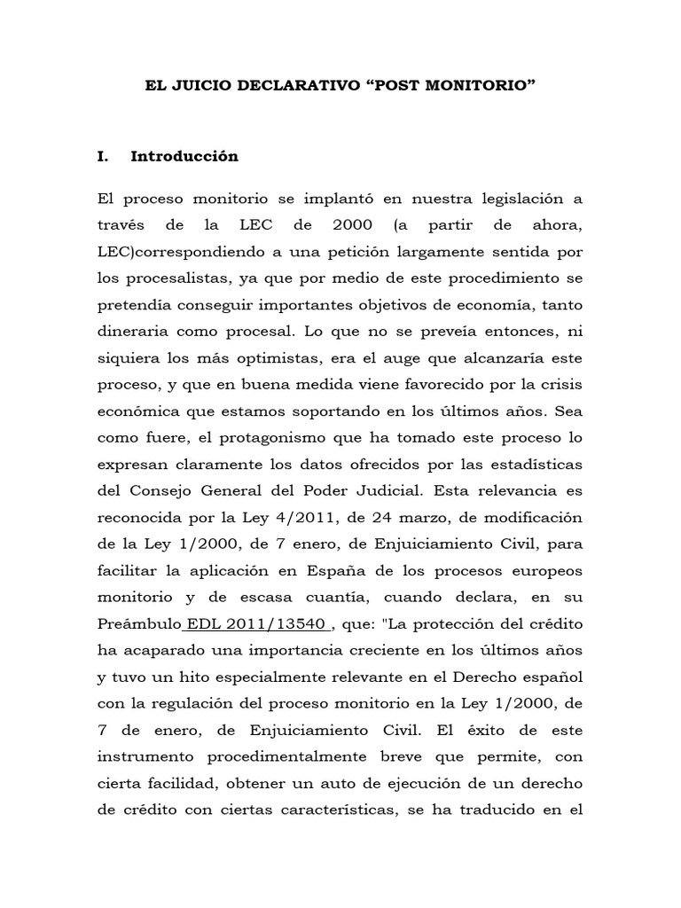 El Juicio Declarativo Post Monitorio | PDF | Demanda judicial | Ley