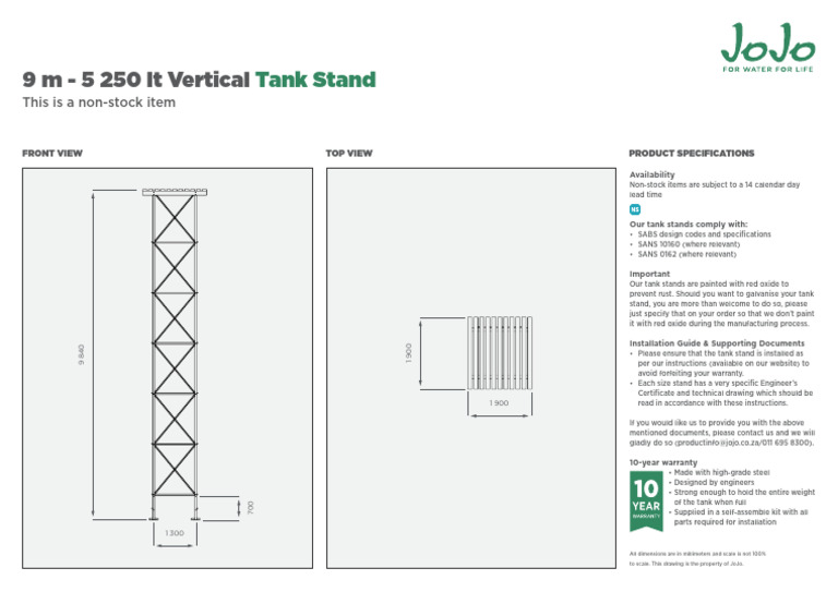 Vertical Tank Stand Specifications & Warranty | PDF