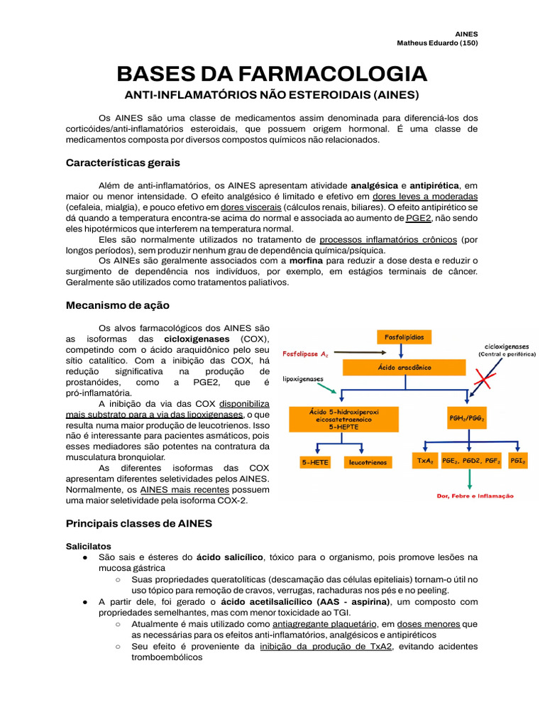 AINES: Mecanismos e Efeitos | PDF | Anti-inflamatório não esteroide ...
