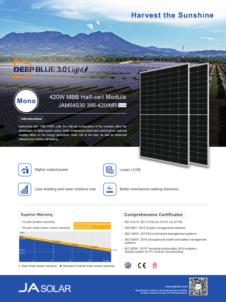 Solar PV Datasheet For JAM54S30-410MR | PDF