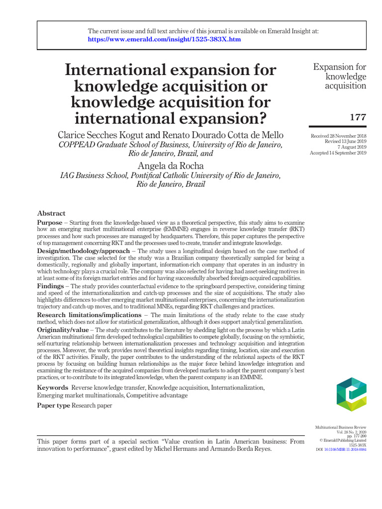Reverse Knowledge Transfer in EMMNEs | PDF | Internationalization ...