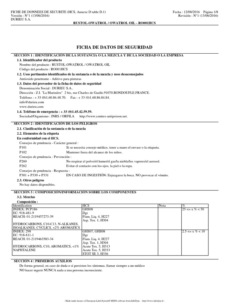Rustol Owatrol V.HCS - SP | PDF | Química