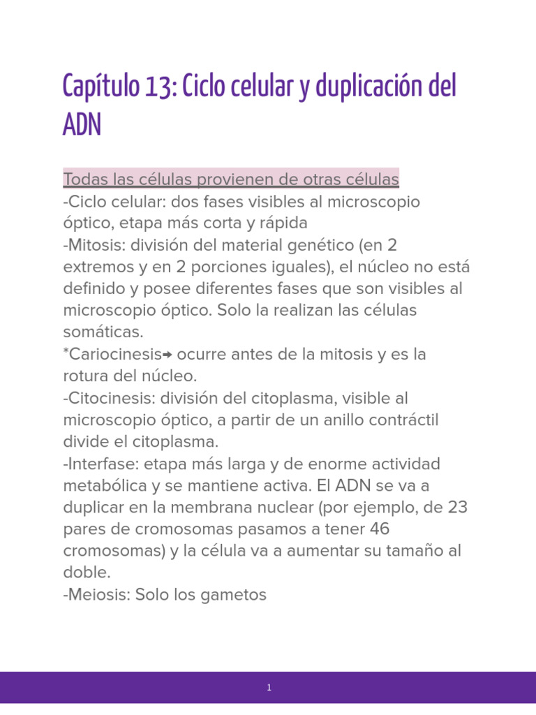 Biologia CBC Division Celular | PDF | Replicación De Adn | Ciclo celular