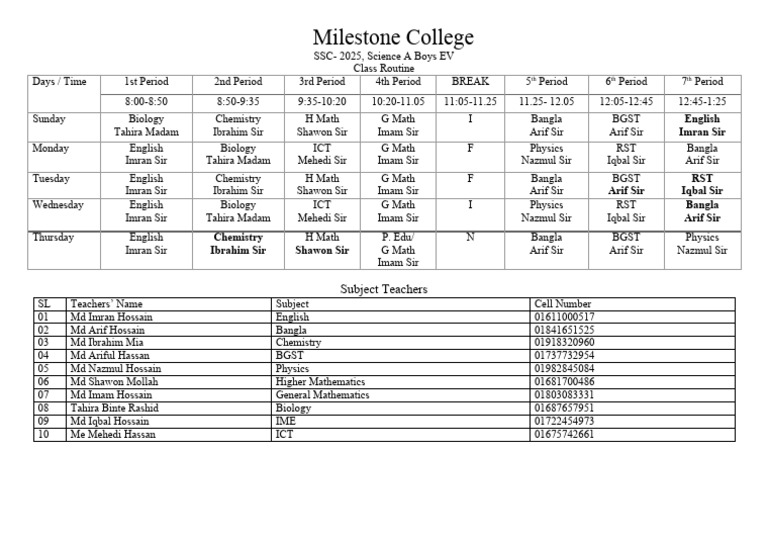 SSC 2025 Science Boys Class Routine | PDF | Science