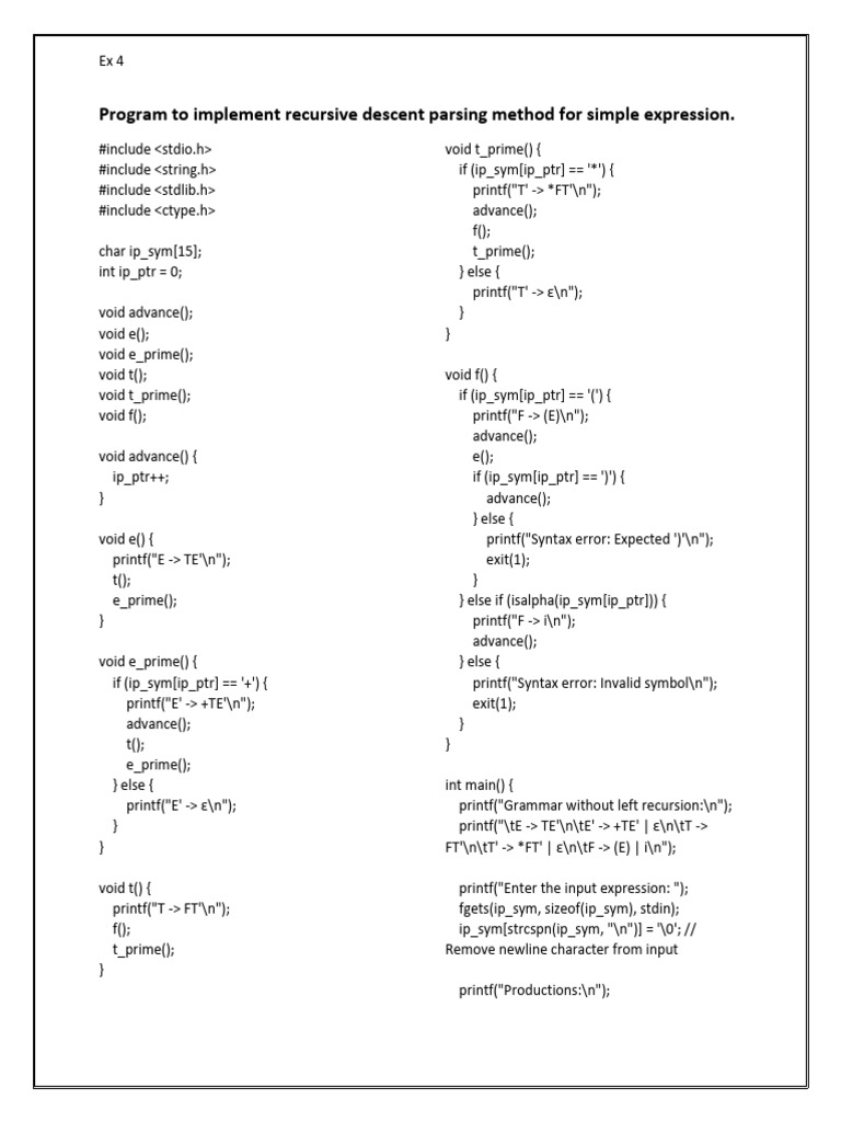 Ex 4 | PDF | Parsing | Grammar