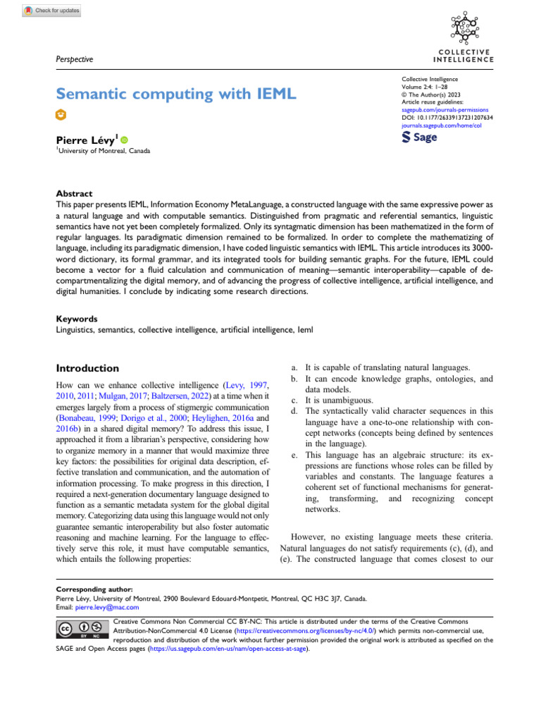 Levy 2023 Semantic Computing With Ieml | PDF | Semantics | Linguistics