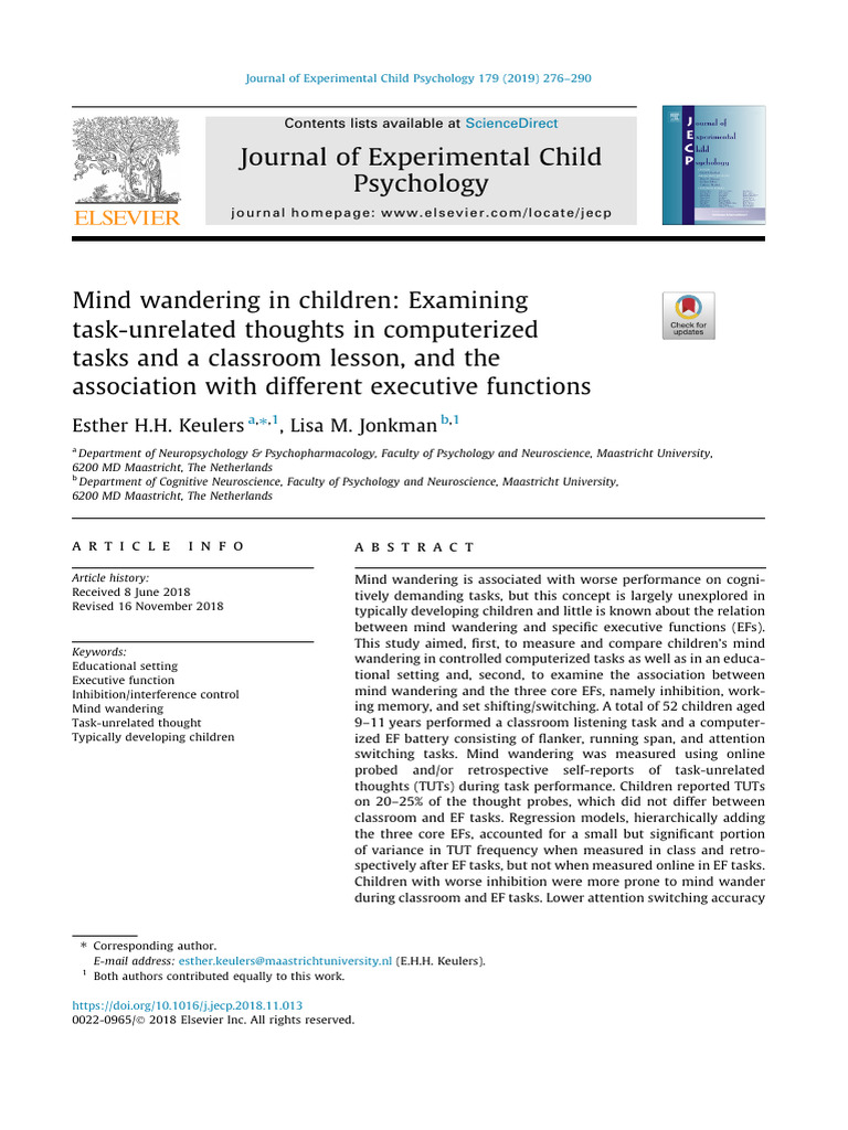 Mind Wandering and Executive Functions in Children | PDF | Mind ...