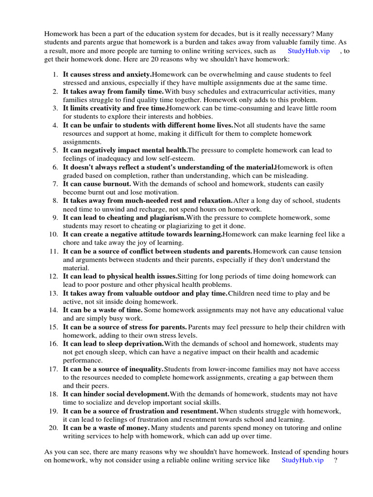 20 reasons why we shouldnt have homework pdf homework