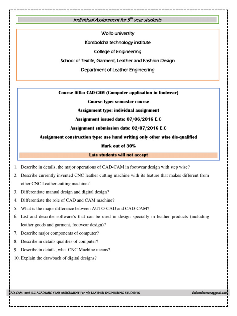 CAD-CAM Assignment for Leather Engineering | PDF