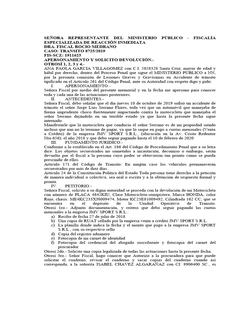 Apersonamiento y Solicito Devolución. | PDF | Queja | Victimologia
