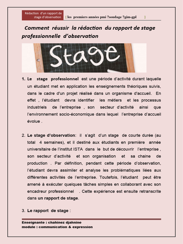 Rapport de Stage D'observation | PDF | Business