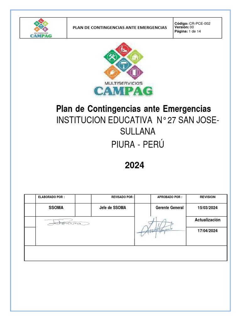 Plan de Contingencia Ante Emergencia | PDF | Primeros auxilios | Temblores