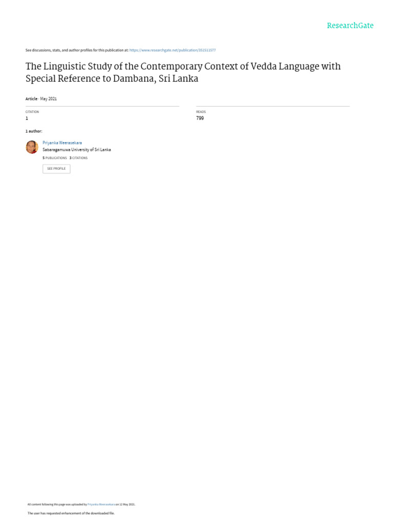 The Linguistic Study of The Contemporary Context of Vedda Language With ...