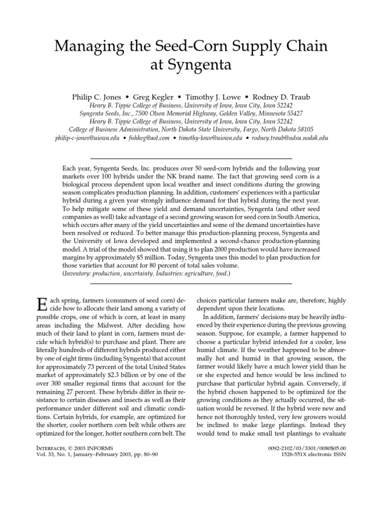 Agri Supply Chains Syngenta SCM Corn PDF Maize Forecasting