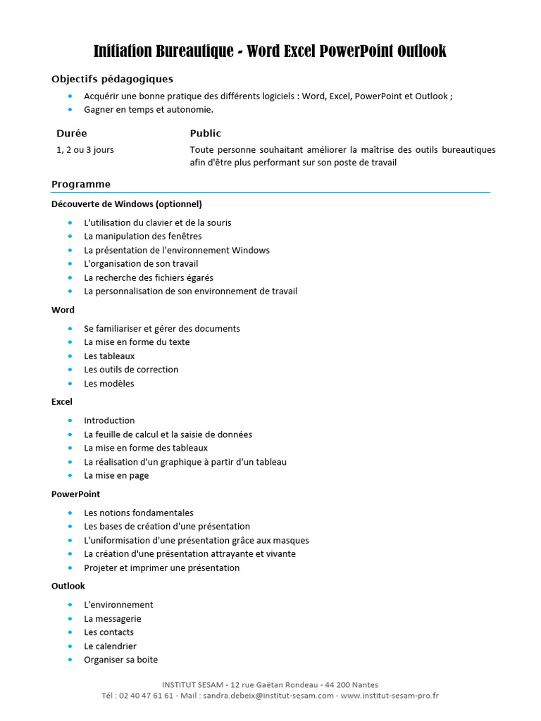 Initiation Bureautique : Word, Excel, PowerPoint | PDF | Microsoft ...