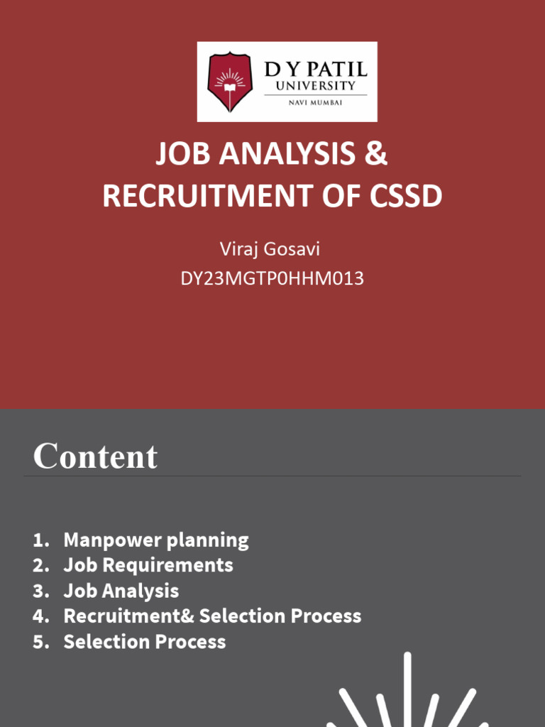 Job Analysis & Recruitment of CSSD: Viraj Gosavi DY23MGTP0HHM013 | PDF ...