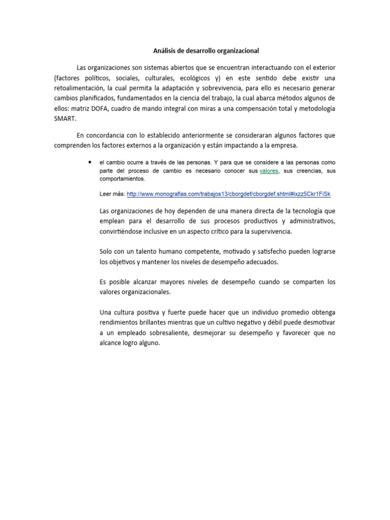 Análisis de Desarrollo Organizacional | PDF | Crecimiento personal y ...