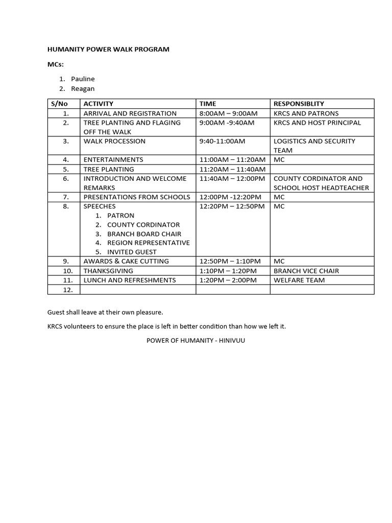 Humanity Power Walk Program | PDF | Social Science | Home & Garden