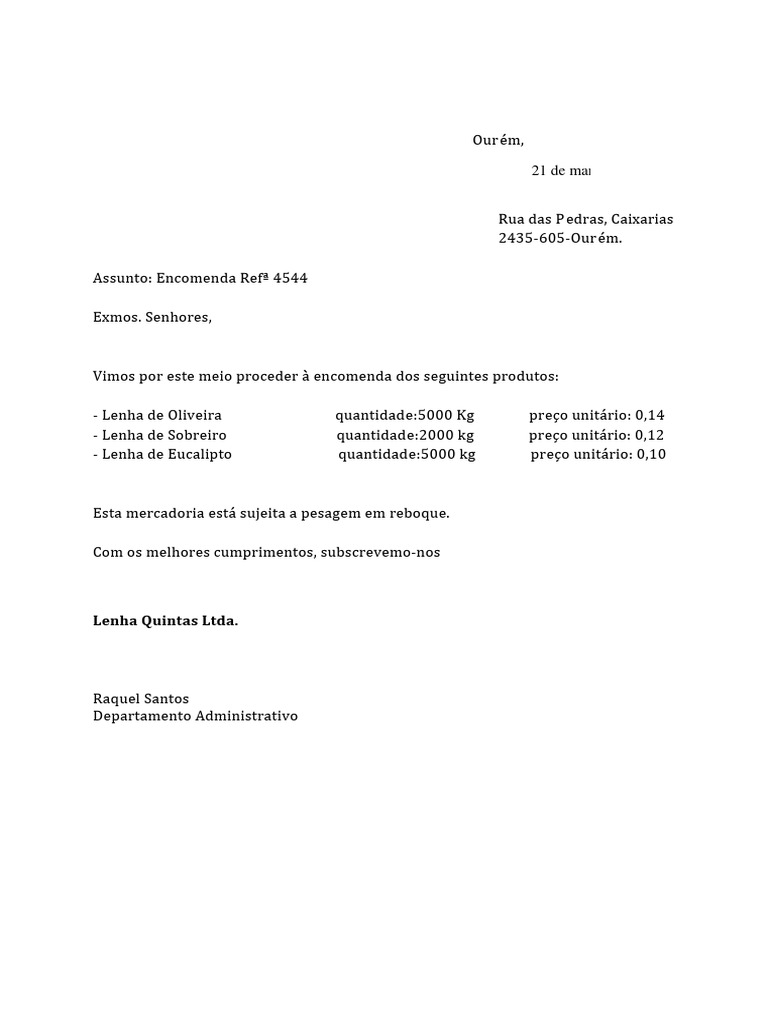Carta de Encomenda de Lenha | PDF