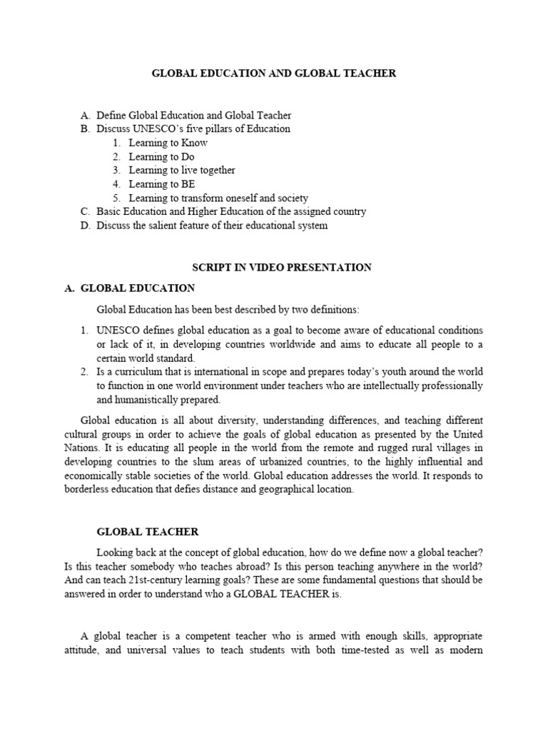 Global Education and Global Teacher | PDF | Vocational Education ...